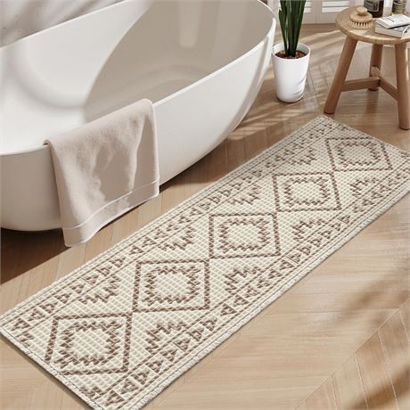PADOOR 2'x6' Waffle Bathroom Runner Non-Slip, Machine Washable with Tassels
