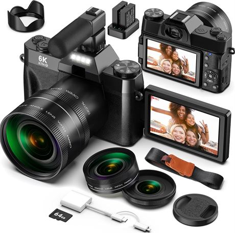 Yatao Appareil photo 6K, 64MP,  cran rabattable, WiFi, carte TF 64Go
