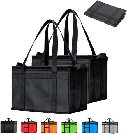 Insulated Food Delivery Bag Black Large Thermal Hot Cold Grocery Tote