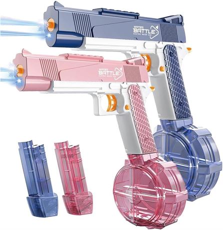 2-Pack Electric Water Guns, High Capacity, 32 ft Range, Blue/Pink