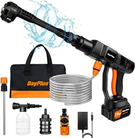 Dayplus Cordless Pressure Washer with 3.0Ah Battery, 6-in-1 Nozzle, Case