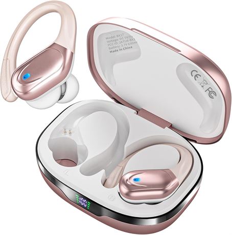 couteurs sans fil Bluetooth,80 h, affichage puissance, crochets, or rose