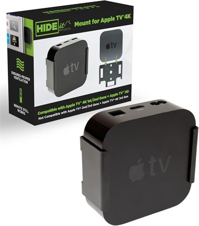 HIDEit ATV4K Wall Mount for Apple TV 4K - Steel, Gen 1-2, Not 2022 3rd Gen