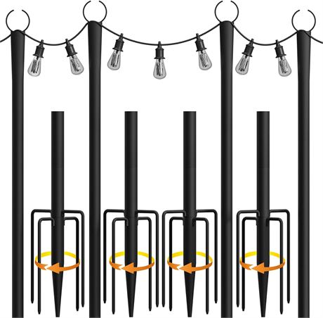 4 Pack 9 Ft String Light Poles with Fork Base for Outdoor Patio, Garden