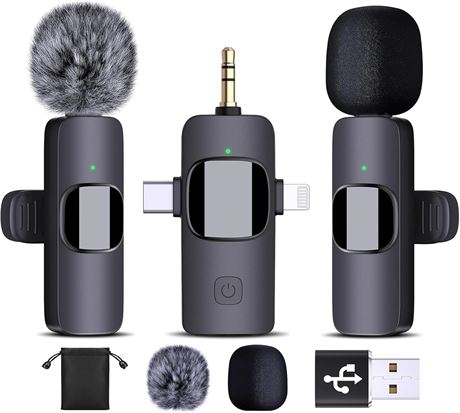 Micro cravate sans fil 4-en-1, USB-C, iPhone, PC, enregistrement vidéo