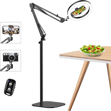 Overhead Phone Mount with 10in Ring Light, Phone Holder, 70in Tripod, CRI>95