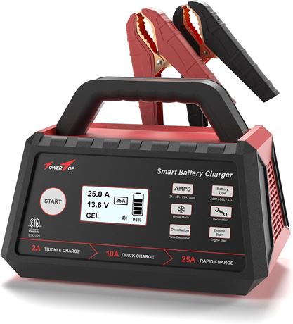 TowerTop Chargeur batterie auto 12V 2/10/25A, mainteneur automatique