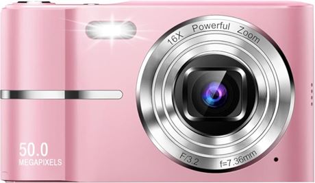 Compact HD Camera 50MP 16X Zoom 1080P, 32GB, Pink