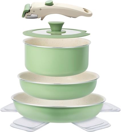 M MELENTA Batterie Cuisine 8 pcs Antiadhésive Induction Manche Amovible