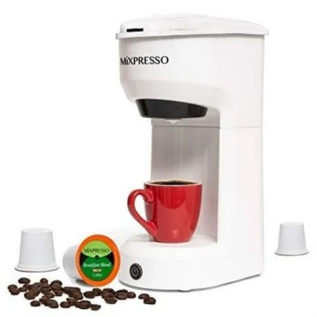 Machine à Café Mixpresso Monodose Compatible K-Cup et Café Moulu Blanche