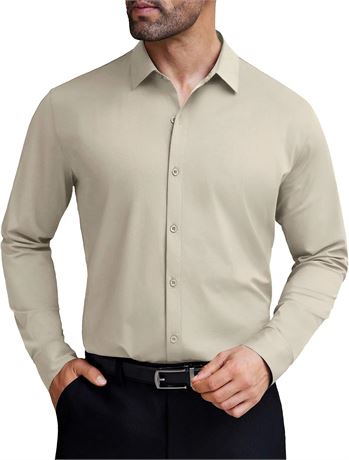 COOFANDY Wrinkle-Free Men's Dress Shirt, Stretch Long Sleeve Button-Down