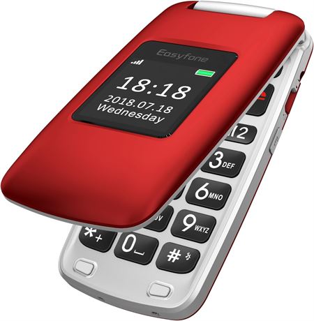 Easyfone Prime-A1 Unlocked Flip Cell Phone (Red (Prime-A1)