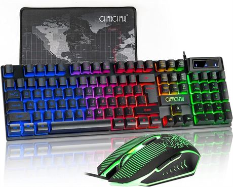 Clavier souris gaming CHONCHOW rétroéclairé LED USB 3200DPI PC PS5 Mac