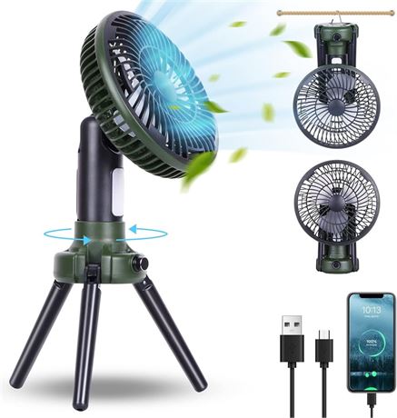 RUNTOP Oscillating Camping Fan w/ LED – 10400mAh