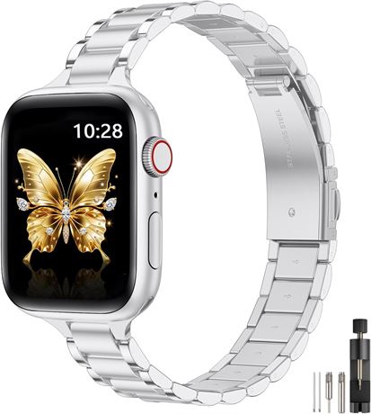 WFEAGL Metal Strap for Apple Watch - Stainless Steel Band 38-42mm Silver