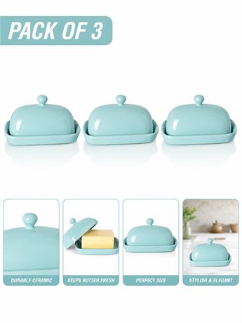 Sweejar Ceramic Butter Dish with Lid, 7.1x3.7 in Turquoise