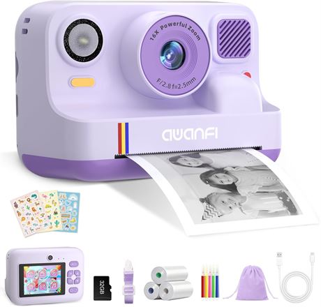 Appareil photo   impression instantan e pour enfants, 48MP, 1080P, SD 32 Go