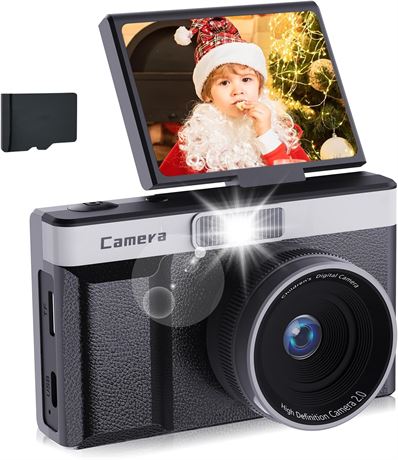Kids Camera 1080P 5MP with 180  Flip Screen, 32GB Card, Retro Toy Camera