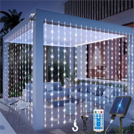 Guirlandes solaires rideau extérieur 600LED étanche USB mariage Noël fête