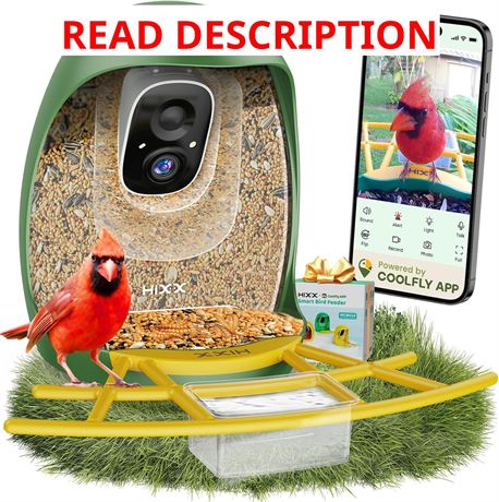 HIXX Smart Bird Feeder with Camera AI Species ID Solar Panel Video Green