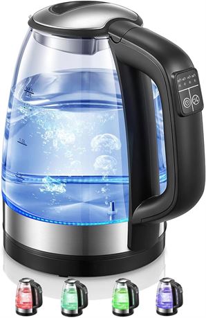 FOHERE Electric Kettle 1.7L Glass 5 Temp Control LED Colors Keep Warm Auto
