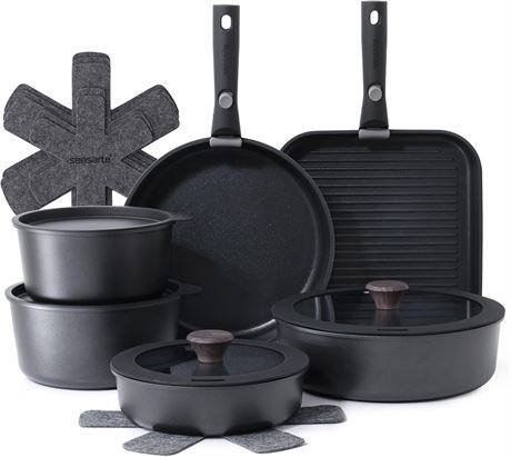 SENSARTE 17-Piece Nonstick Pots & Pans Set, Detachable Handle, Induction