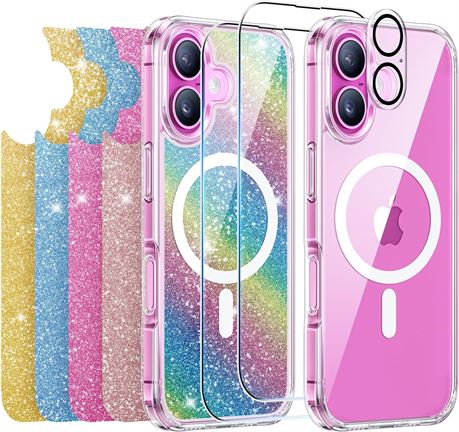 Meifigno iPhone 16 Case 6.1" MagSafe, Cards, Screen Protectors + Lens, Clear
