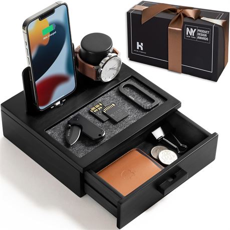 Holme & Hadfield Wooden Phone Docking Station with Drawer
