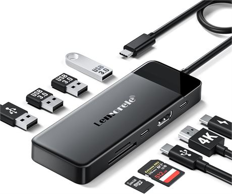 Lemorele 9-in-1 USB-C Multiport Adapter HDMI 4K 100W PD SD/TF 3xUSB3.0
