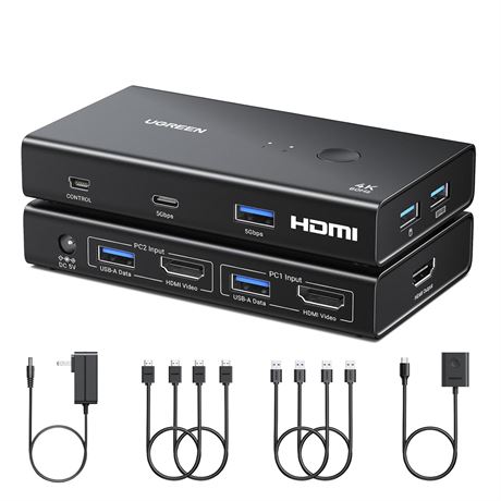 UGREEN 4K60 HDMI KVM Switch 1 Monitor 2 Computers USB 3.0 Ports