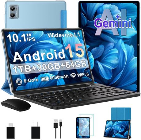 Tablette 2026 Android 15, Octa Core 2,0 GHz, 10" FHD, 6000 mAh WiFi 6 Bleu