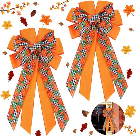 Zeyune 2 Pcs Automne Couronne Rubans Citrouille Plaid Décor