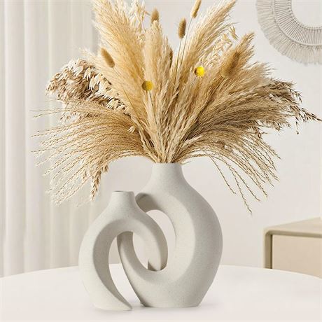 Hollow Ceramic Vase Set of 2, Round Modern Vase for Nordic Minimalist Decor