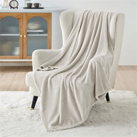 Bedsure Twin Blanket 60x80” Fleece Soft Lightweight Warm Flannel, Linen