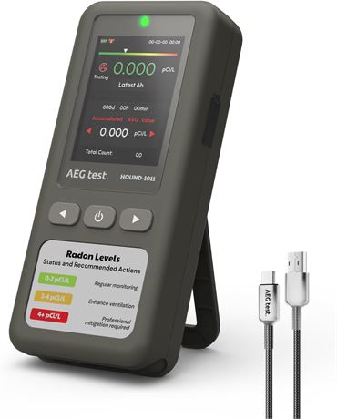 HOUND-1011 Portable Radon Detector for Home, 45-Day, pCi/L, Basement Gray