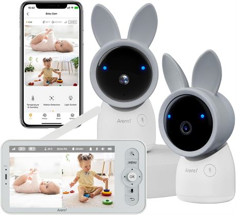 ARENTI Baby Monitor 2 Cameras, 3MP, 5-inch LCD, App Control, Night Vision