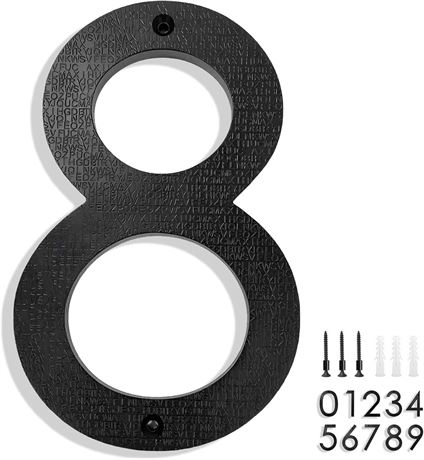 8" Floating House Number ABS, Weatherproof Modern Address Sign Black