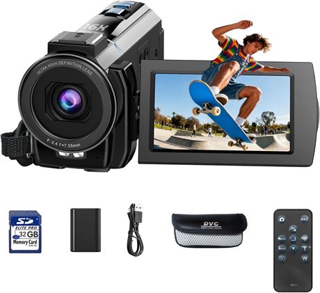4K Camcorder 48MP IR Night Vision Vlogging Camera 16X Zoom Recorder
