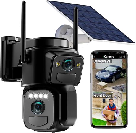 Uniter 4K Dual-Lens Solar Security Camera, Wireless 2.4G WiFi, 360  Pan/Tilt