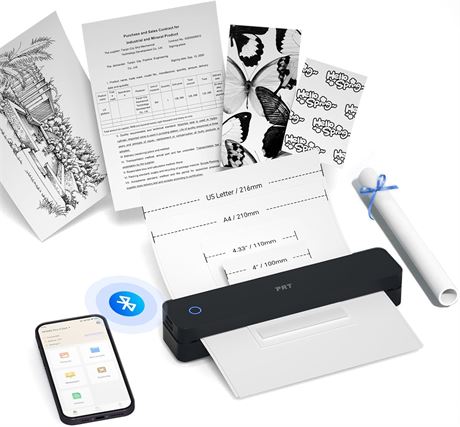 PRT Imprimante thermique portable sans fil 203 DPI, Bluetooth, 21,6x27,9 cm