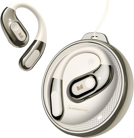 Monster AC330 Open Ear Buds - Wireless Bluetooth BT 5.4, 24h, IPX5, White