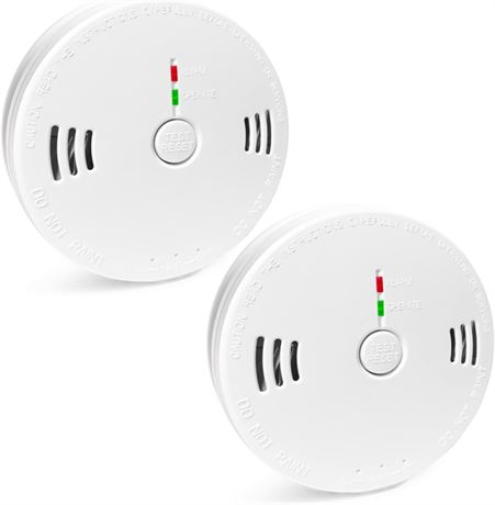 Détecteur Fumée & CO Combiné 2 Pack Batterie Incluse