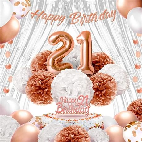 EpiqueOne 41pc Rose Gold 21st Birthday Party Decoration Kit