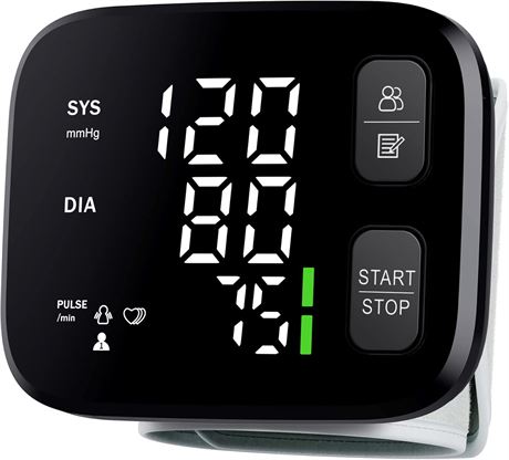 Blood Pressure Monitor with LED Display, Wrist Cuff, 120x2 Readings