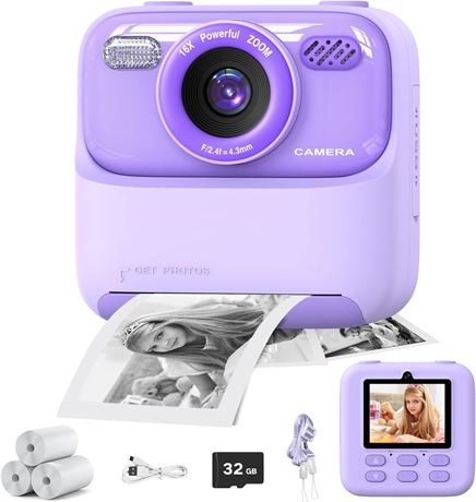 masterbee Kid Camera with Instant Print, 1080P Video, for 3-12 Year Olds