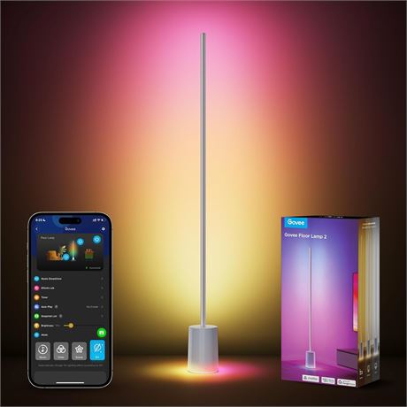 Govee Floor Lamp 2 RGBIC Smart LED Lamp Alexa Control 1725lm Silver Music Sync