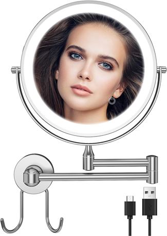 Wall Mounted Makeup Mirror, 8 Inch, 1X/10X Magnification