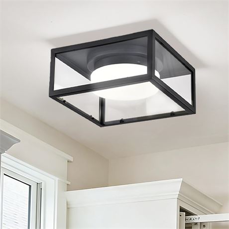 Square LED Flush Mount Ceiling Light, 11in, 4000K White, Black Finish