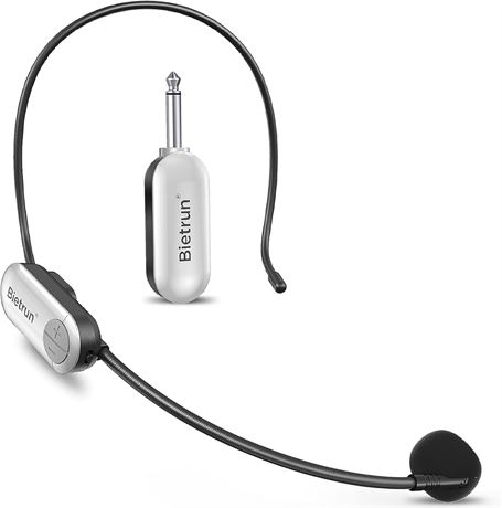 UHF Wireless Headset Microphone, 165ft Range, 6.35mm Receiver, Dual Mic System