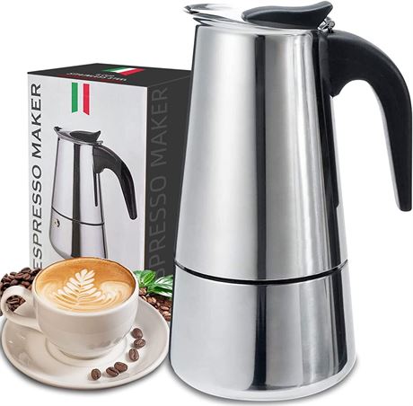 Coffee Pot, Stainless Steel Moka Pot, 9-Cup Espresso Maker for Stovetop
